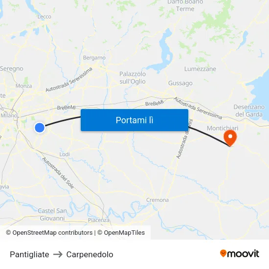 Pantigliate to Carpenedolo map