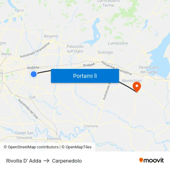 Rivolta D' Adda to Carpenedolo map