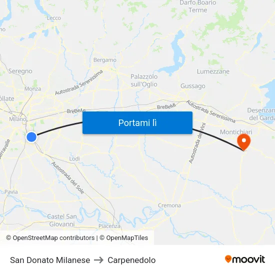 San Donato Milanese to Carpenedolo map