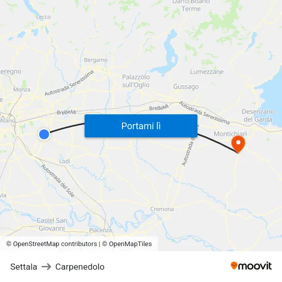 Settala to Carpenedolo map