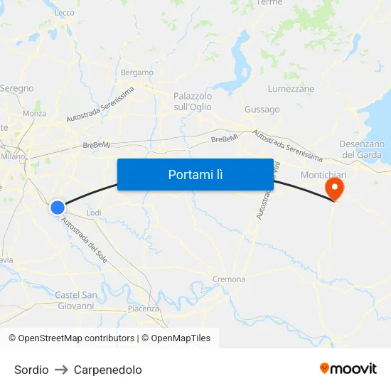 Sordio to Carpenedolo map