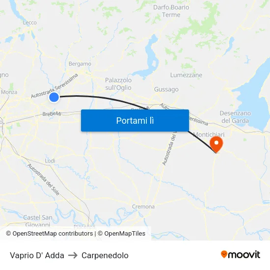 Vaprio D' Adda to Carpenedolo map