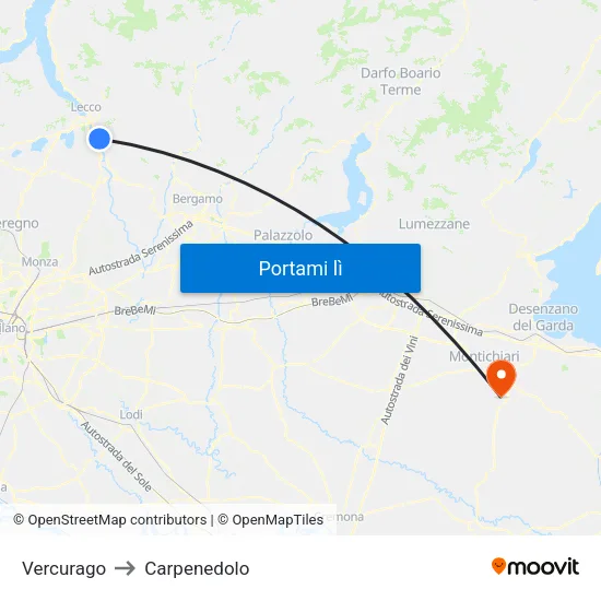 Vercurago to Carpenedolo map
