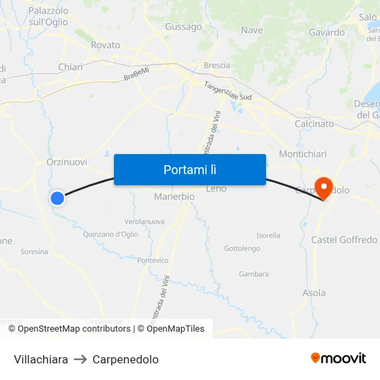 Villachiara to Carpenedolo map