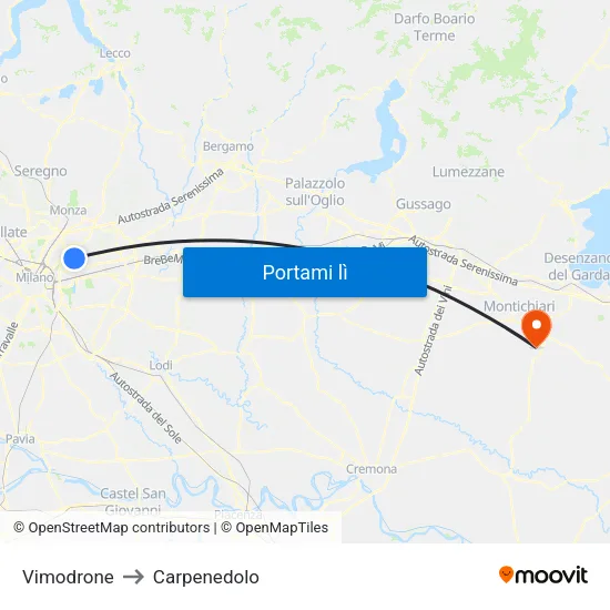 Vimodrone to Carpenedolo map