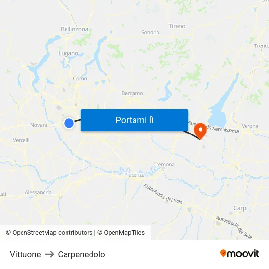 Vittuone to Carpenedolo map