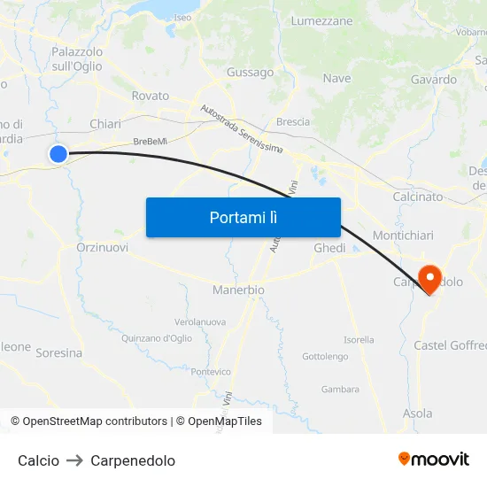 Calcio to Carpenedolo map