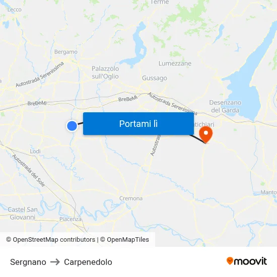 Sergnano to Carpenedolo map
