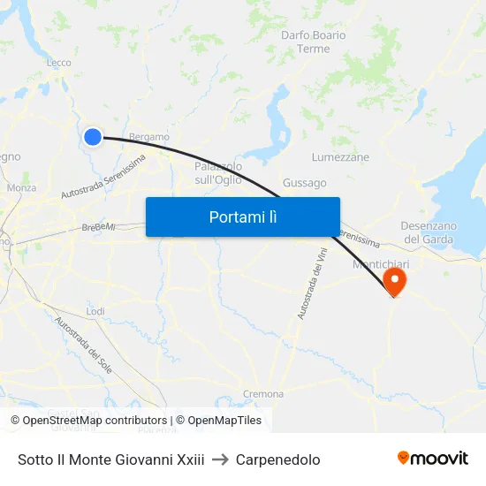 Sotto Il Monte Giovanni Xxiii to Carpenedolo map