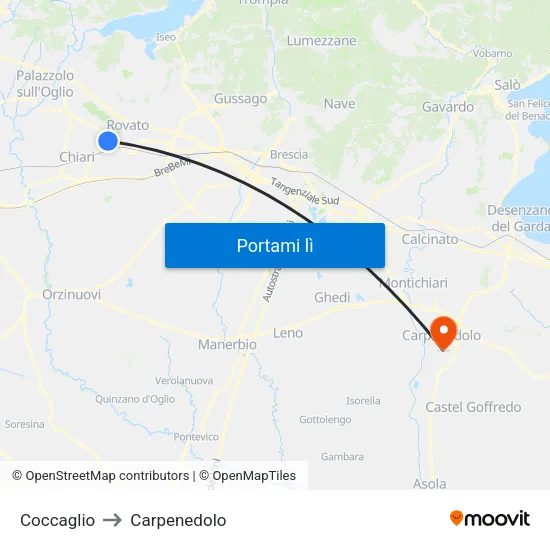 Coccaglio to Carpenedolo map