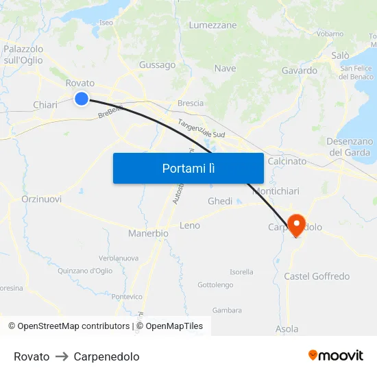 Rovato to Carpenedolo map