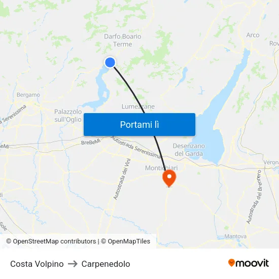 Costa Volpino to Carpenedolo map