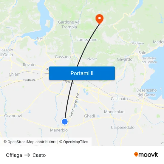 Offlaga to Casto map
