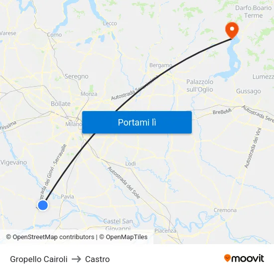 Gropello Cairoli to Castro map