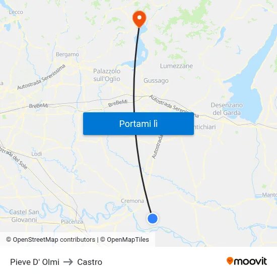 Pieve D' Olmi to Castro map