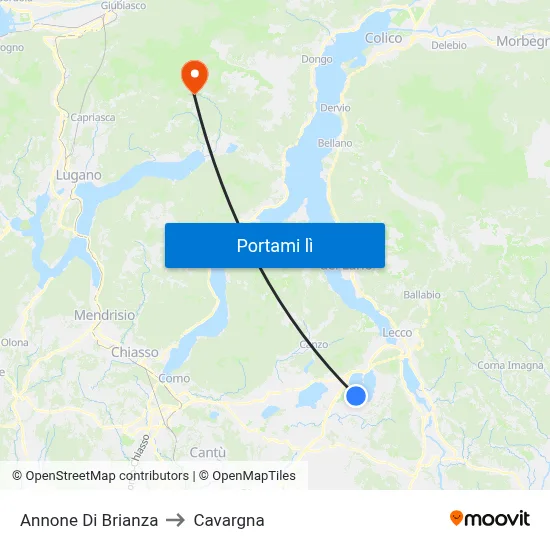 Annone Di Brianza to Cavargna map