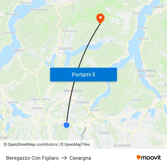 Beregazzo Con Figliaro to Cavargna map