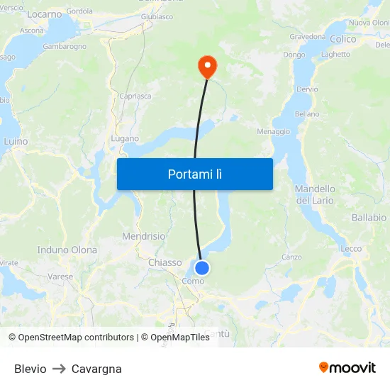Blevio to Cavargna map