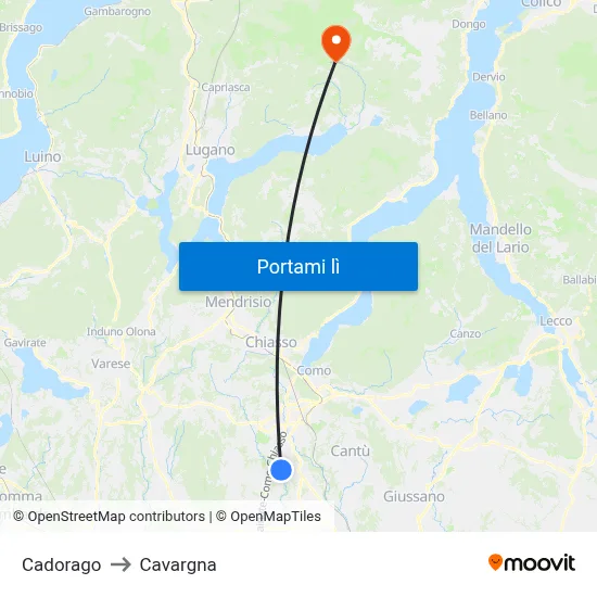 Cadorago to Cavargna map