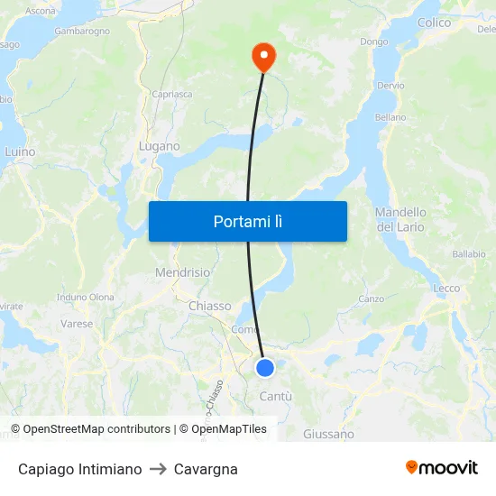 Capiago Intimiano to Cavargna map