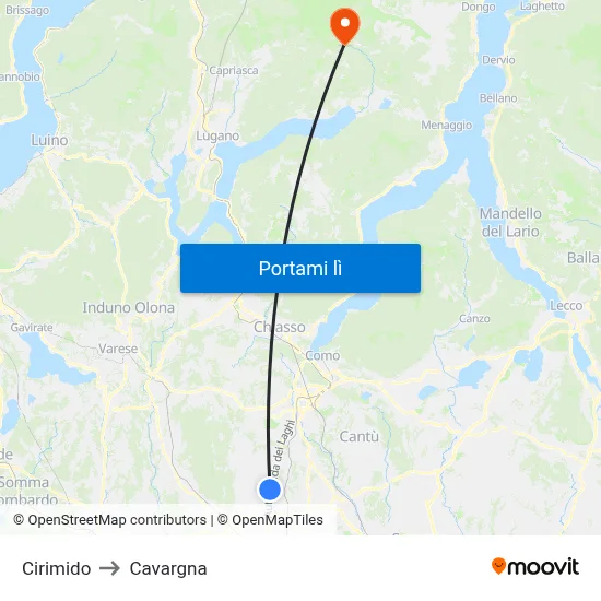 Cirimido to Cavargna map
