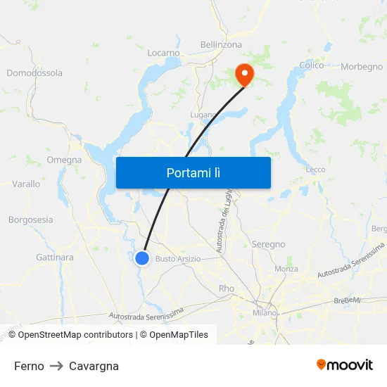 Ferno to Cavargna map