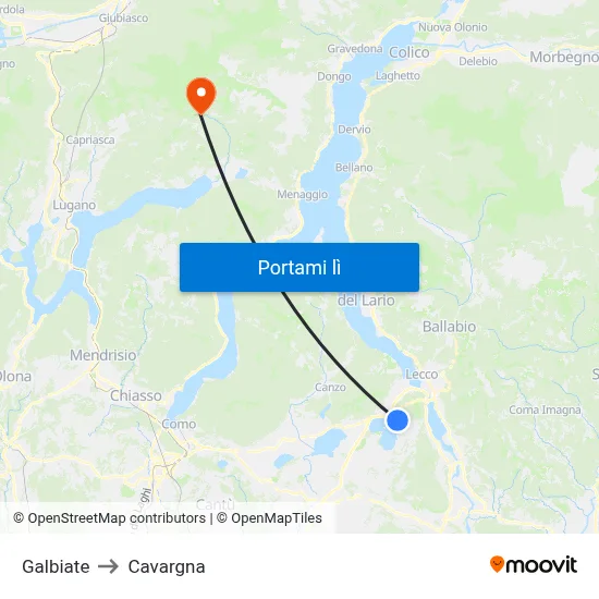 Galbiate to Cavargna map