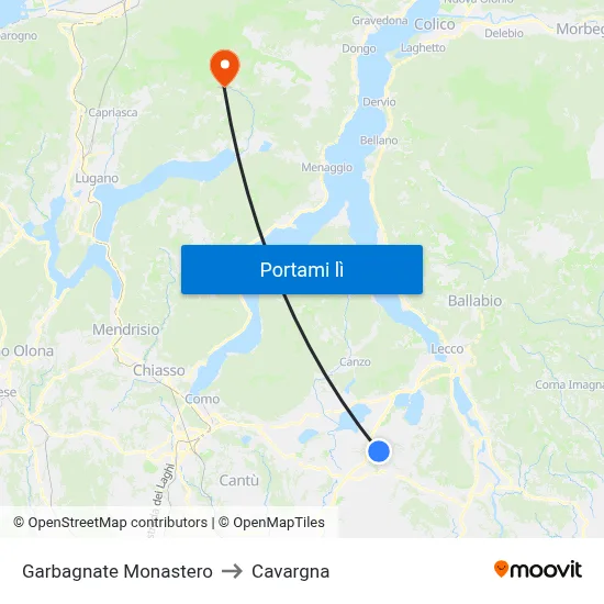 Garbagnate Monastero to Cavargna map