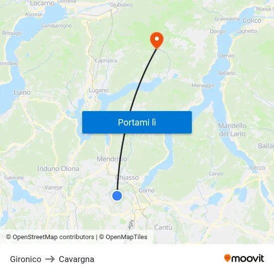 Gironico to Cavargna map