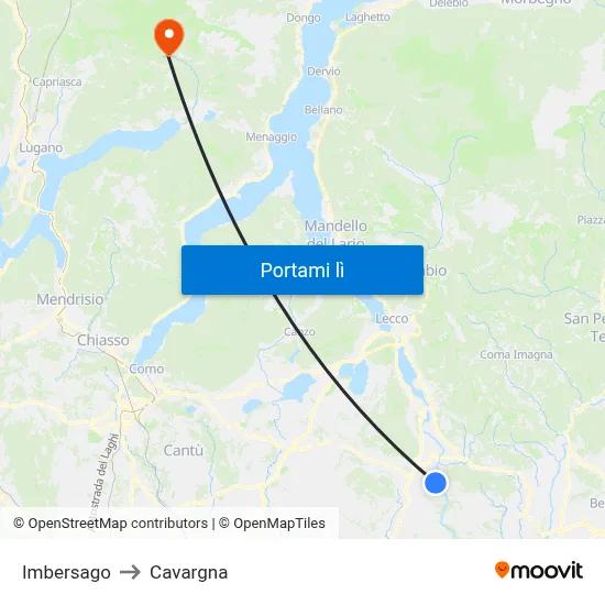 Imbersago to Cavargna map