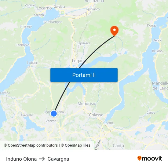 Induno Olona to Cavargna map