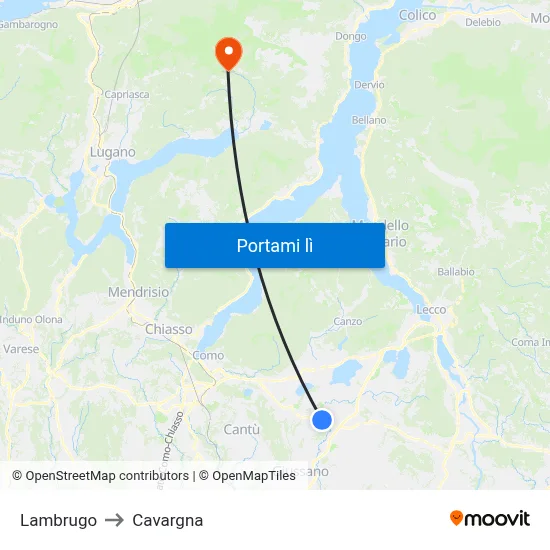 Lambrugo to Cavargna map