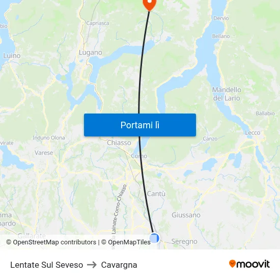 Lentate Sul Seveso to Cavargna map