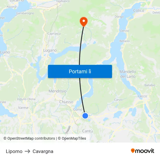 Lipomo to Cavargna map