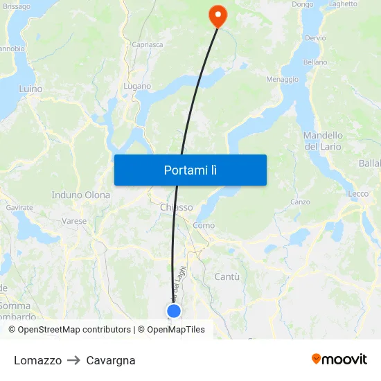 Lomazzo to Cavargna map