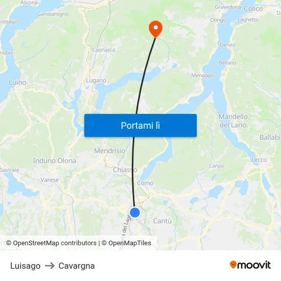 Luisago to Cavargna map
