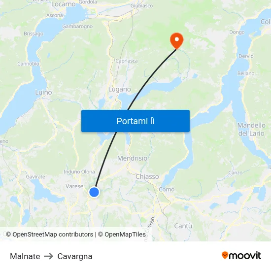 Malnate to Cavargna map