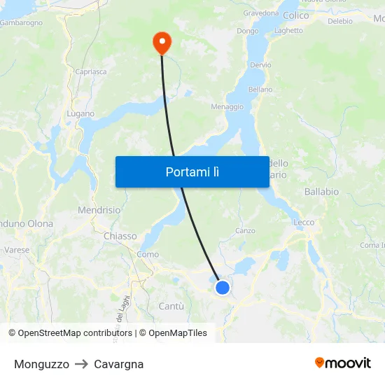 Monguzzo to Cavargna map