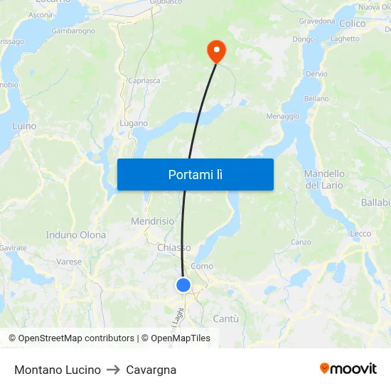 Montano Lucino to Cavargna map