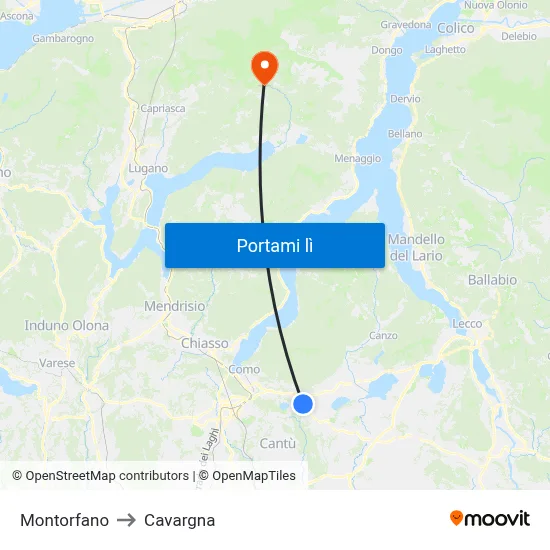 Montorfano to Cavargna map