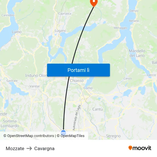 Mozzate to Cavargna map