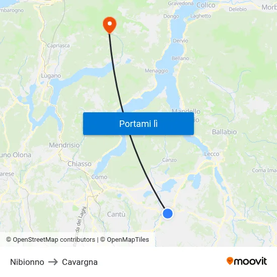 Nibionno to Cavargna map