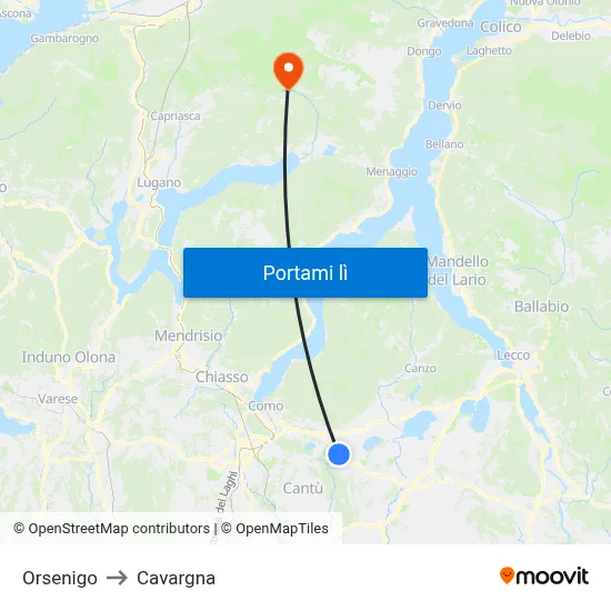 Orsenigo to Cavargna map