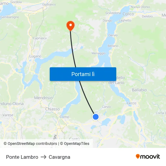 Ponte Lambro to Cavargna map