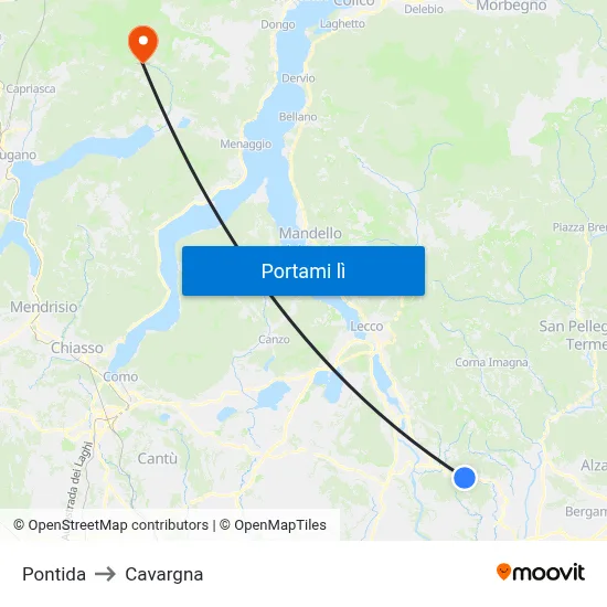 Pontida to Cavargna map