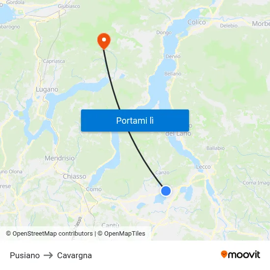 Pusiano to Cavargna map
