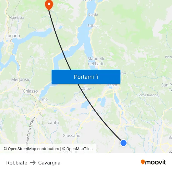 Robbiate to Cavargna map