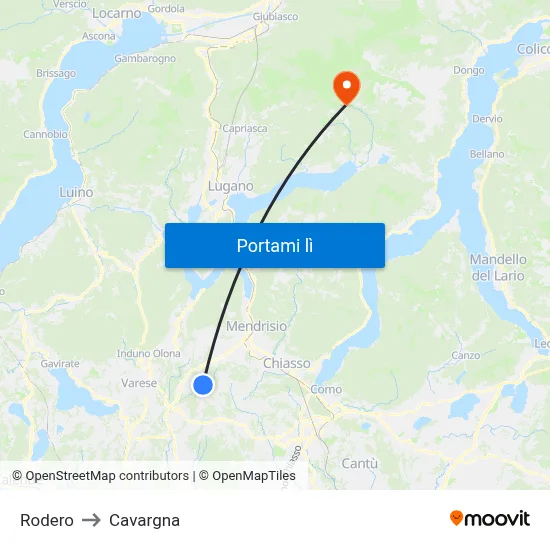 Rodero to Cavargna map
