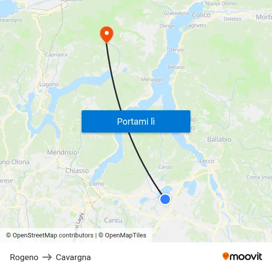 Rogeno to Cavargna map