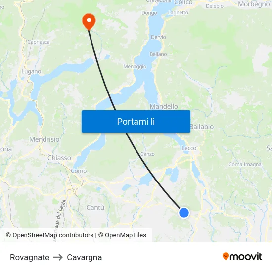 Rovagnate to Cavargna map
